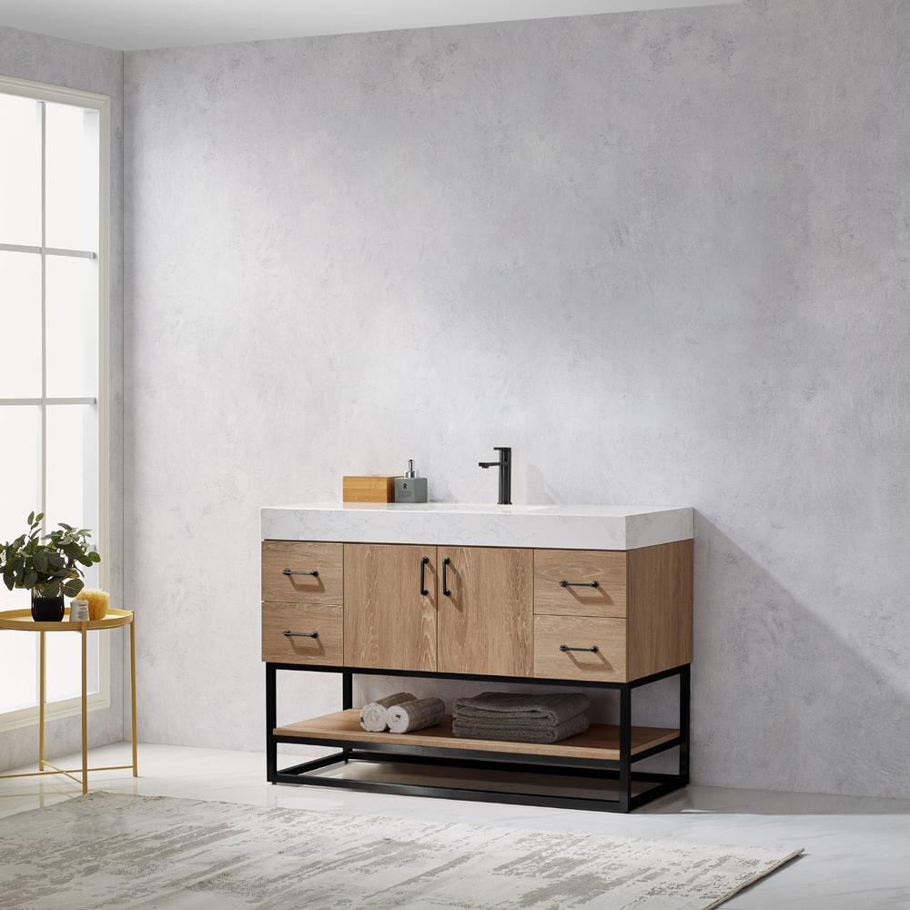 48B" Single Vanity with White Grain Stone Countertop Without Mirror. Picture 11
