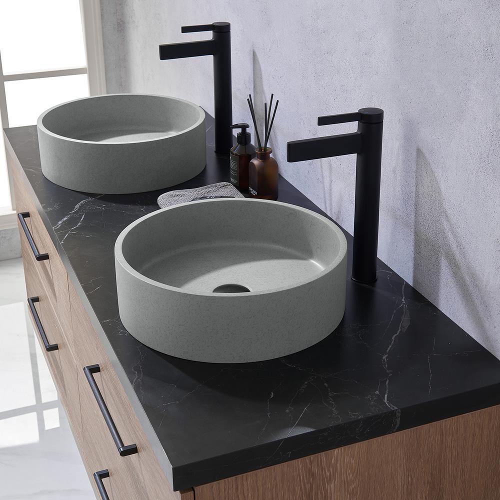 Double Sink Bath Vanity with Black Sintered Stone Top with Concrete Sink. Picture 4