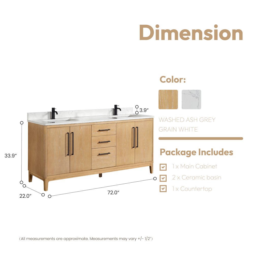 Gara 72" Free-standing Double Bath Vanity in Washed Ash Grey. Picture 20