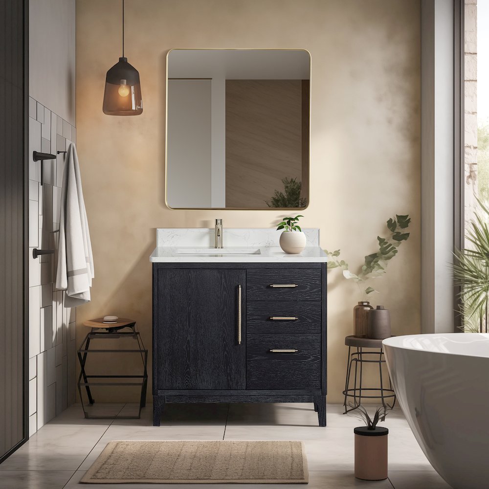 Gara 36" Free-standing Single Bath Vanity in Fir Wood Black. Picture 4