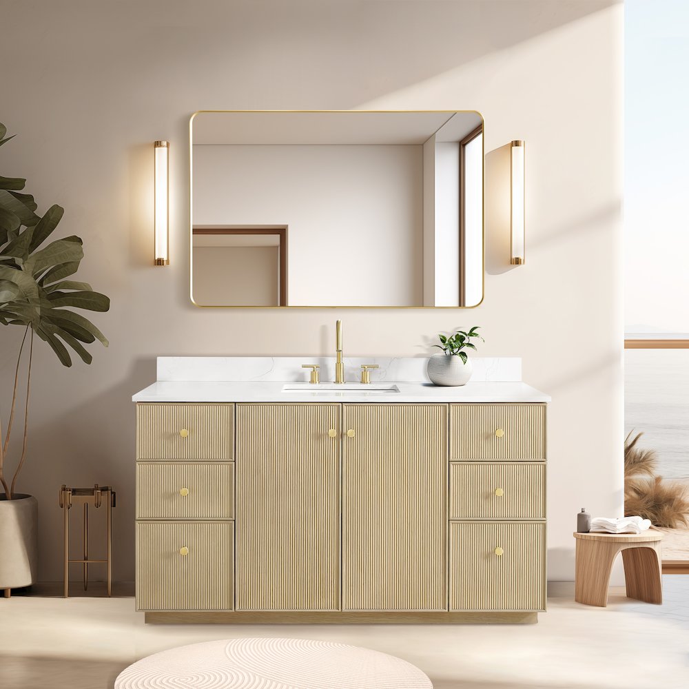 Oza 60" Free-standing Single Bath Vanity in Aged Natural Oak. Picture 4