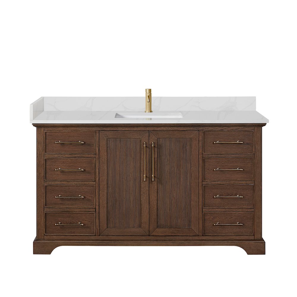 Tokyo 60" Freestanding Single Bath Vanity in Aged Dark Brown Oak. Picture 1