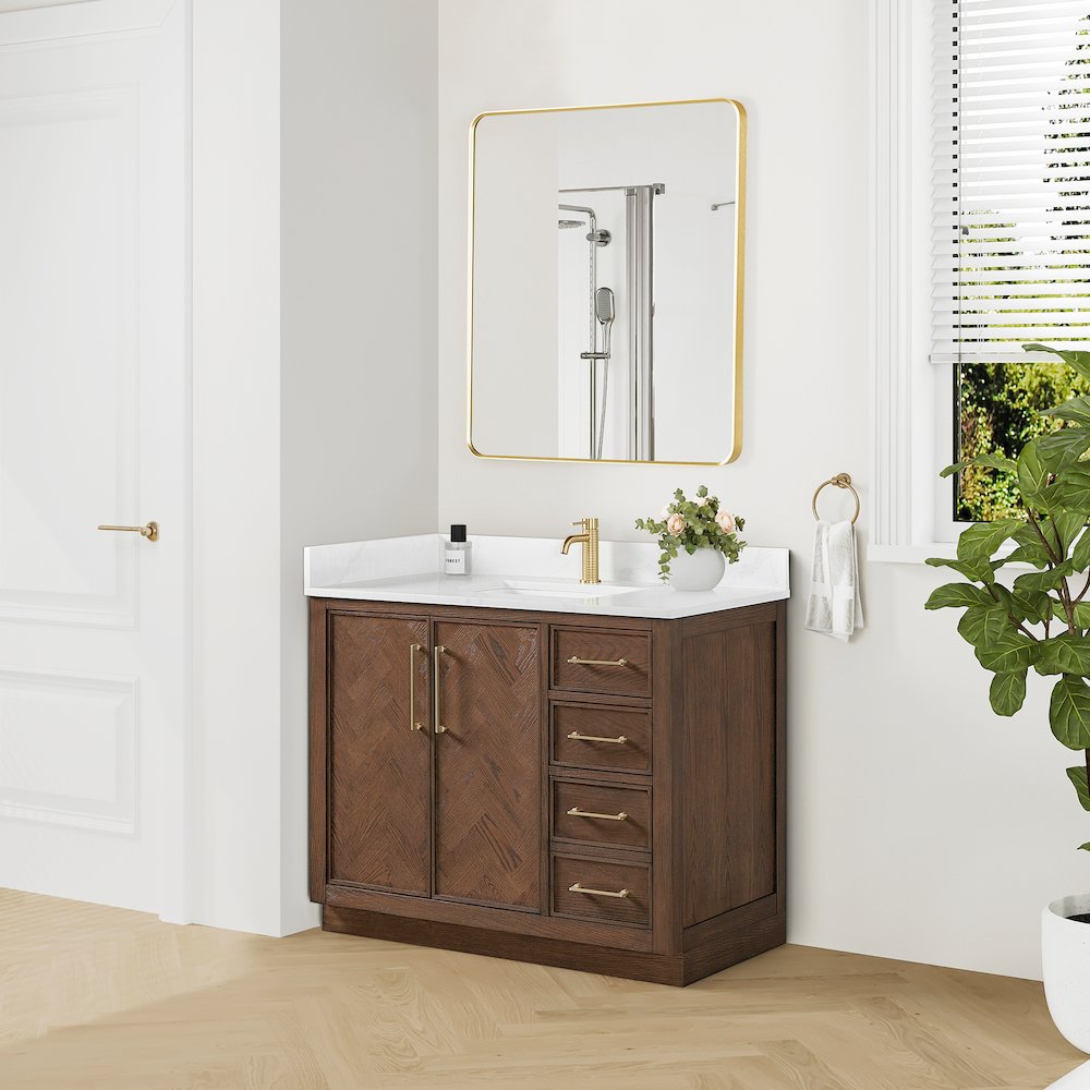 Jakarta 42" Freestanding Single Bath Vanity in Aged Dark Brown Oak. Picture 4