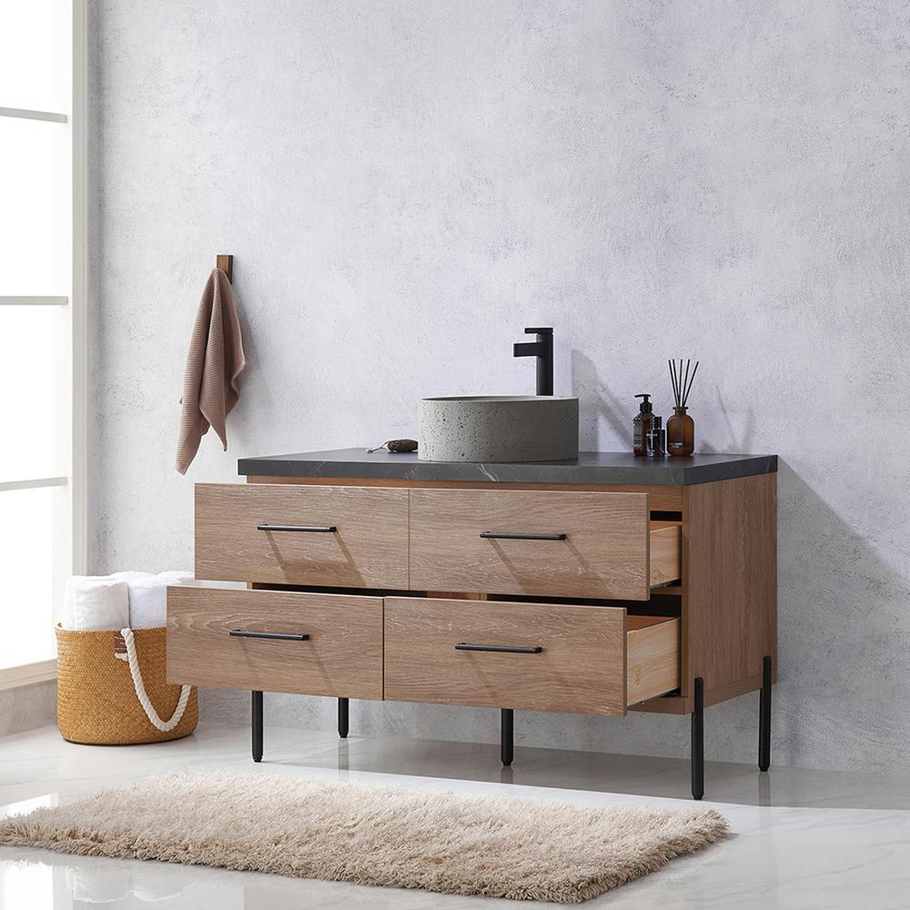 Single Sink Bath Vanity with Black Sintered Stone Top with Concrete Sink. Picture 6