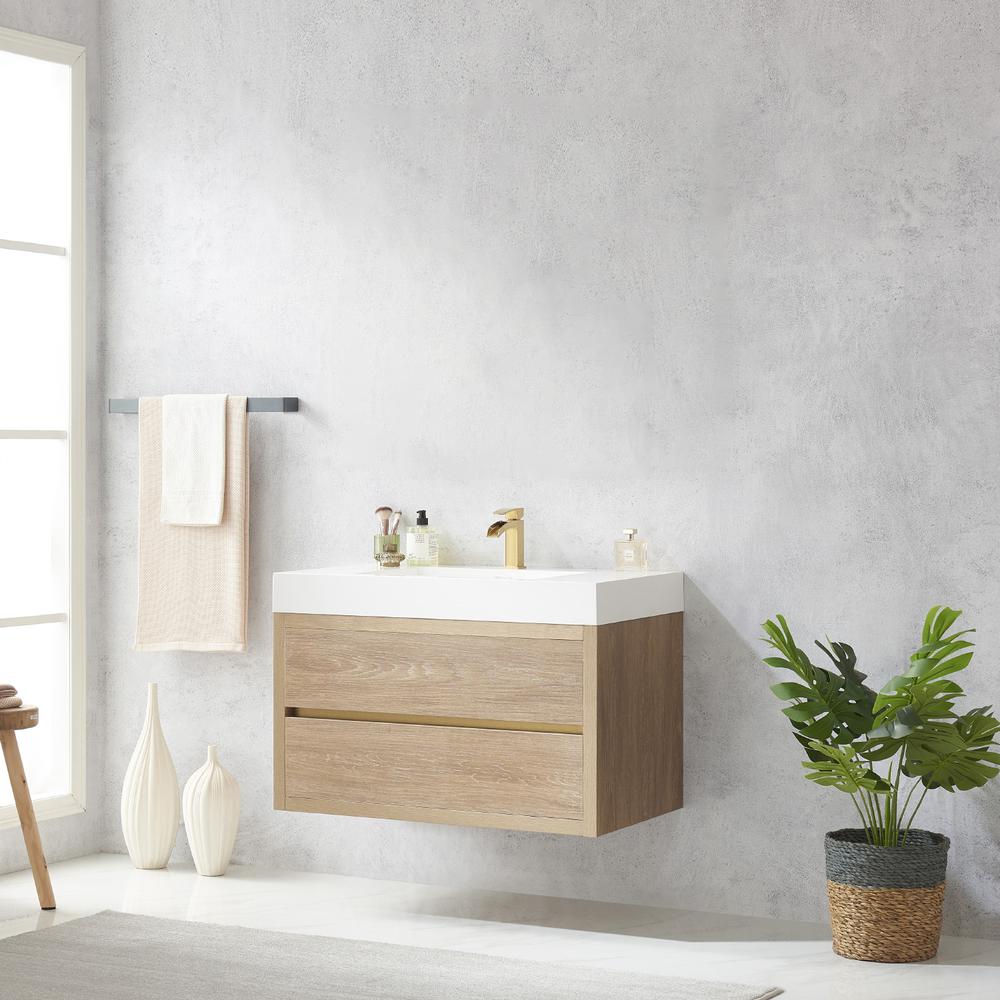 Single Sink Wall-Mount Bath Vanity with Composite Integral Square Sink Top. Picture 4