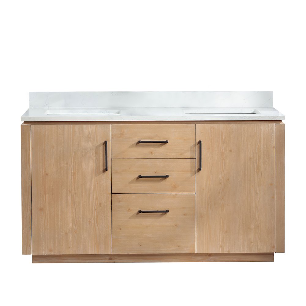 San 60M" Free-standing Double Bath Vanity in Fir Wood Brown. Picture 1