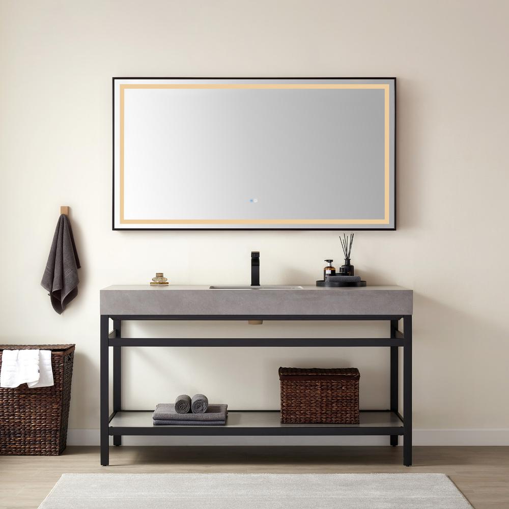 60" Rectangular Aluminum Framed LED Wall Mount Bathroom Vanity Mirror in Black. Picture 9