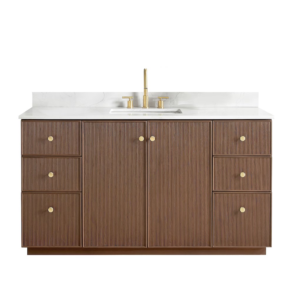Oza 60" Free-standing Single Bath Vanity in Aged Dark Brown Oak. Picture 1