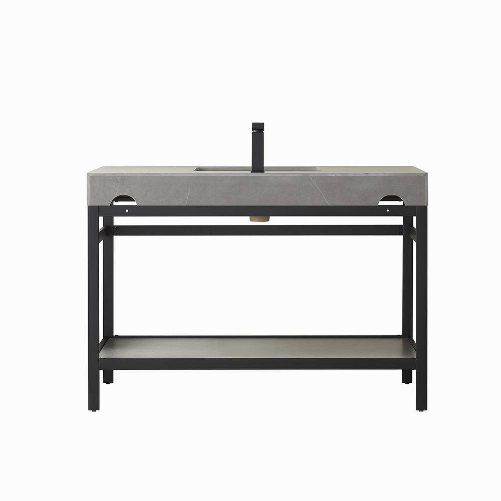 Single Sink Bath Vanity Metal Support with Grey Sintered Stone Top. Picture 2