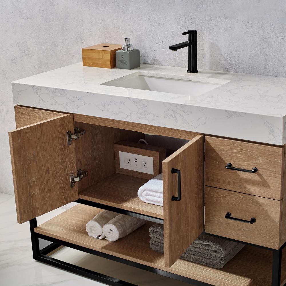 48B" Single Vanity with White Grain Stone Countertop Without Mirror. Picture 3