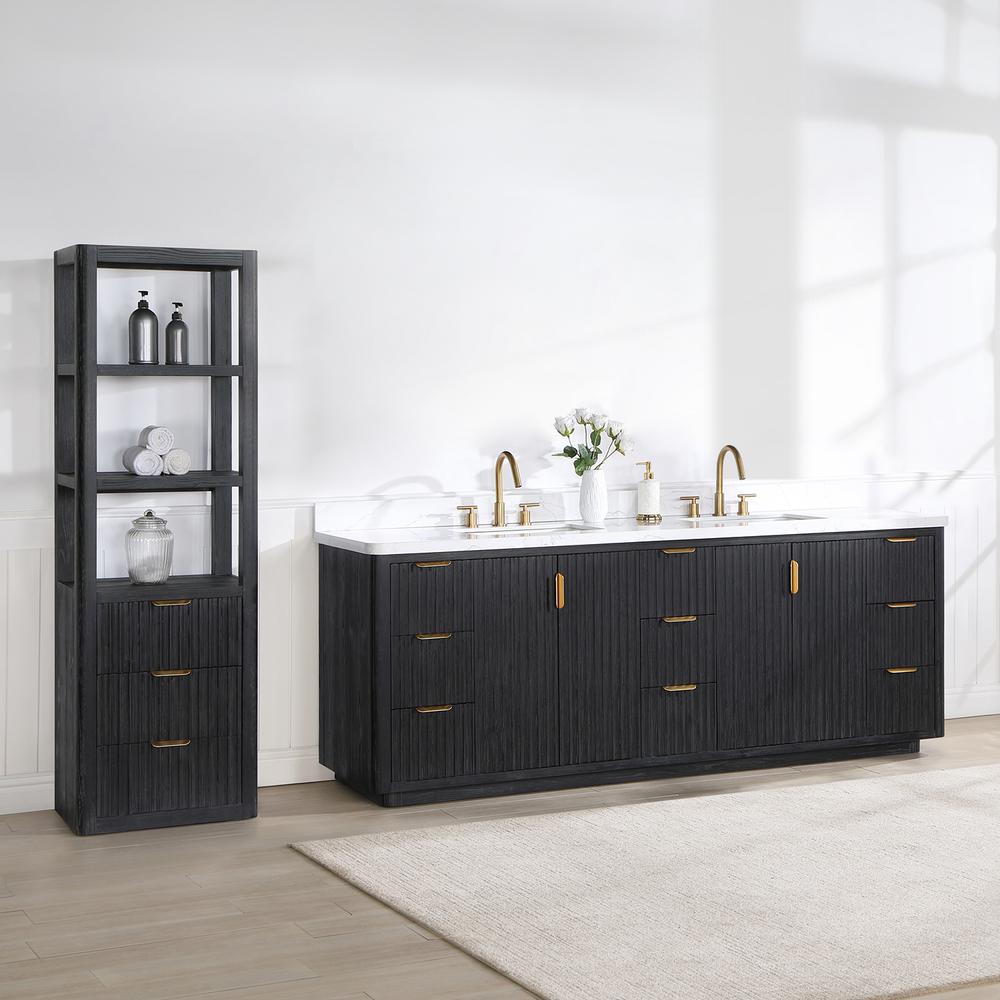 Free-standing Double Bathroom Vanity with Composite top in Lightning White. Picture 4