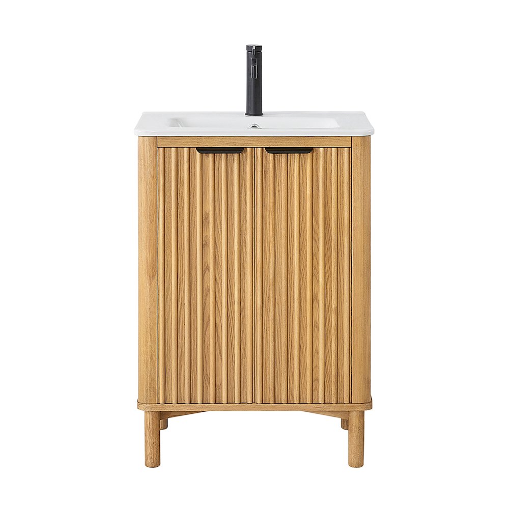 Mumbai 24" Free-standing Single Bath Vanity in Oak Weathering Light Brown. Picture 1
