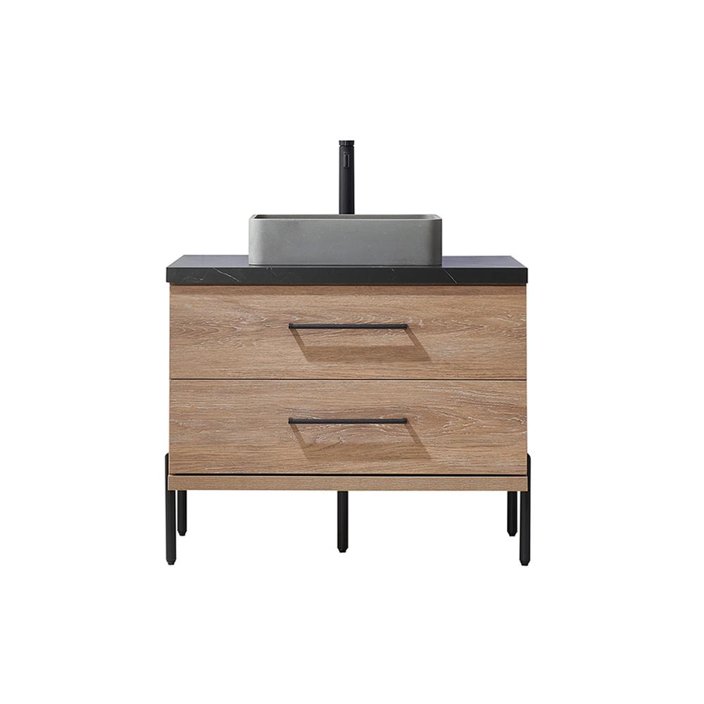 Single Sink Bath Vanity with Black Sintered Stone Top with Concrete Sink. Picture 1