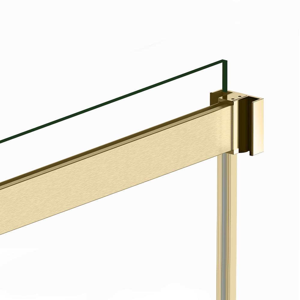 Spezia 56" W x 76" H Double Sliding Frameless Shower Door in Brushed Gold. Picture 5