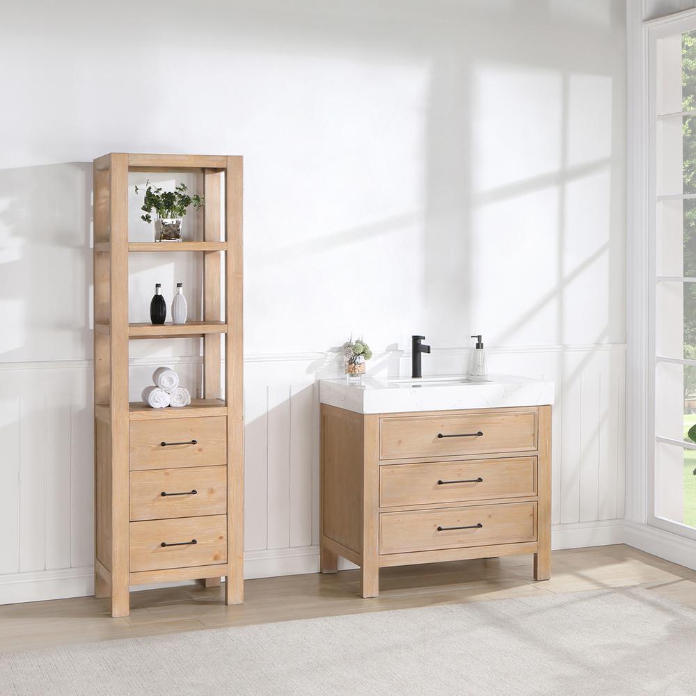 Free-standing Single Bathroom Vanity with Composite top in Lightning White. Picture 4
