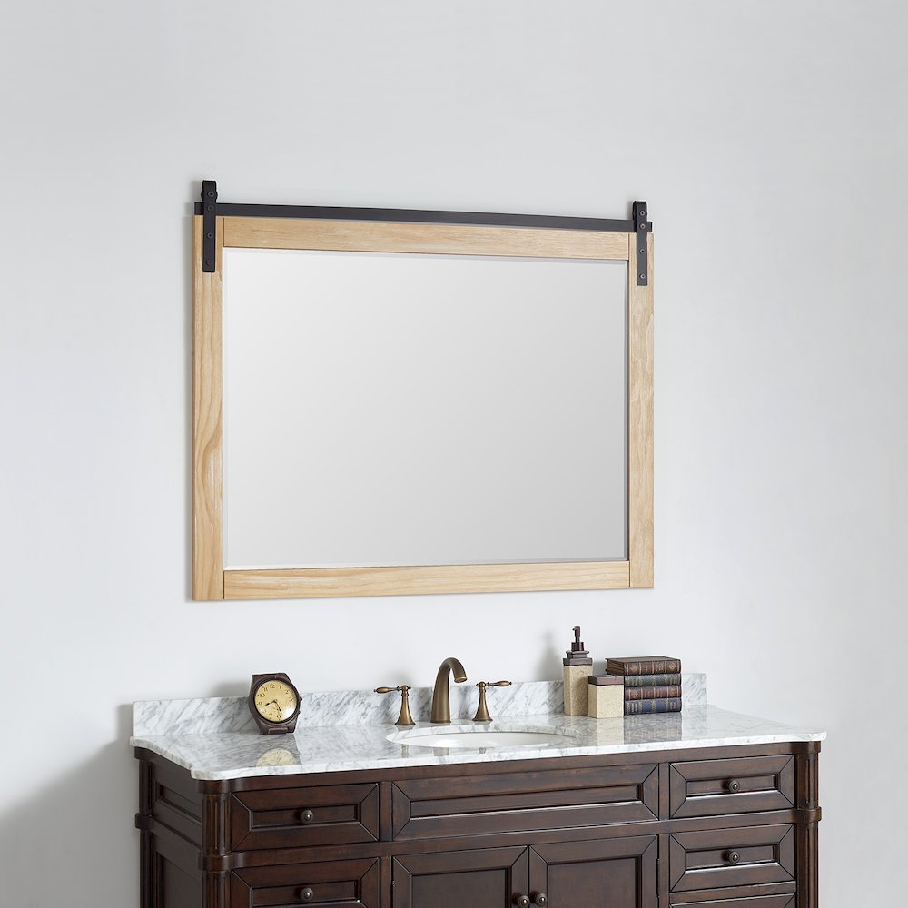 Cortes 48" Rectangular Bathroom Vanity Barndoor Wall Mount Mirror in Pine. Picture 4