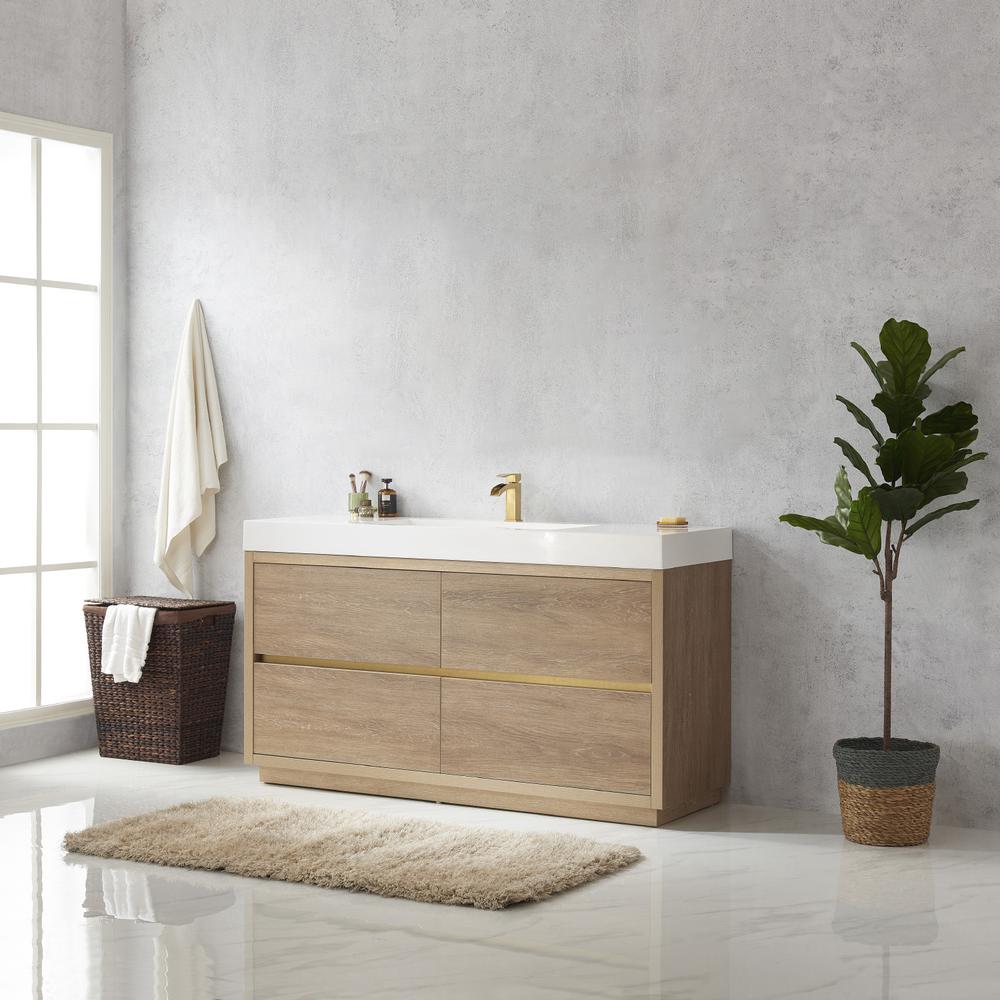 Single Sink Bath Vanity with White Composite Integral Square Sink Top. Picture 4