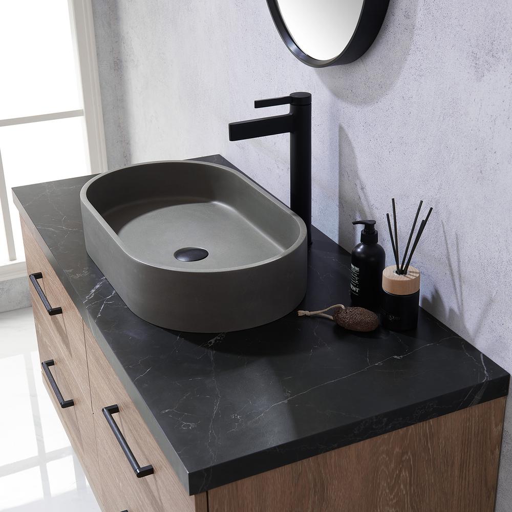 Single Sink Bath Vanity with Sintered Stone Top with Concrete Sink and Mirror. Picture 8