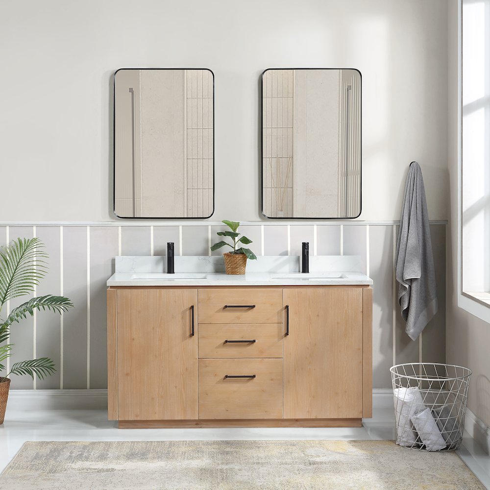 San 60M" Free-standing Double Bath Vanity in Fir Wood Brown. Picture 3