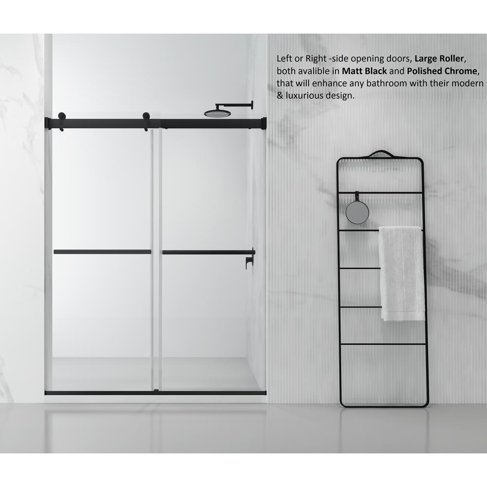 Spezia 56" W x 76" H Double Sliding Frameless Shower Door in Matte Black. Picture 12