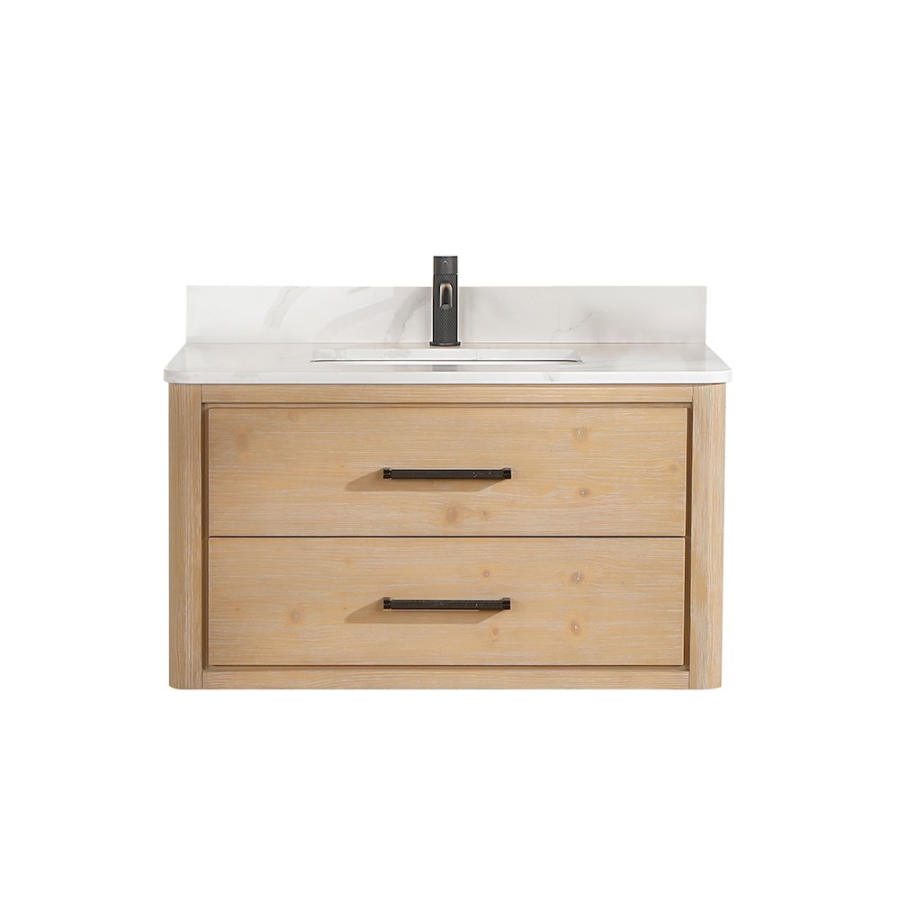 Cristo 36" Floating Single Bath Vanity in Fir Wood Brown. Picture 1