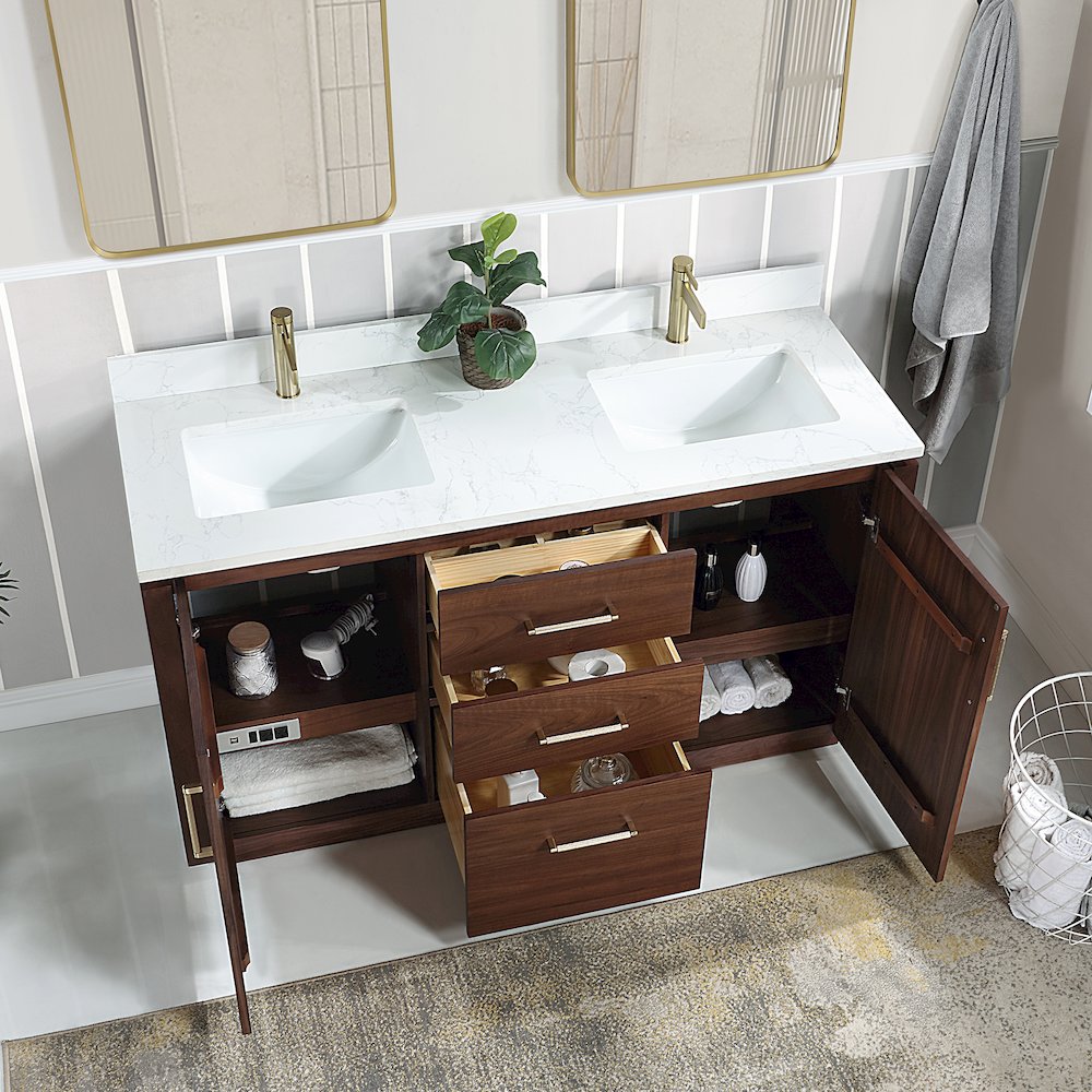 San 60M" Free-standing Double Bath Vanity in Natural Walnut. Picture 6