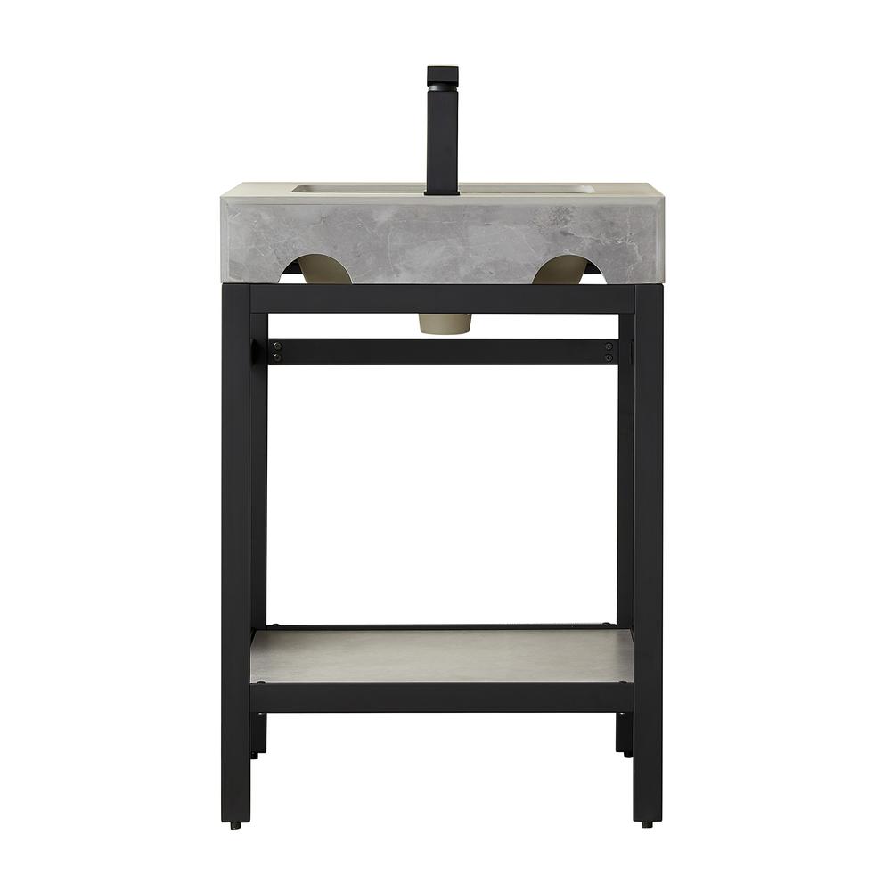 Single Sink Bath Vanity Metal Support with Grey Sintered Stone Top and Mirror. Picture 2