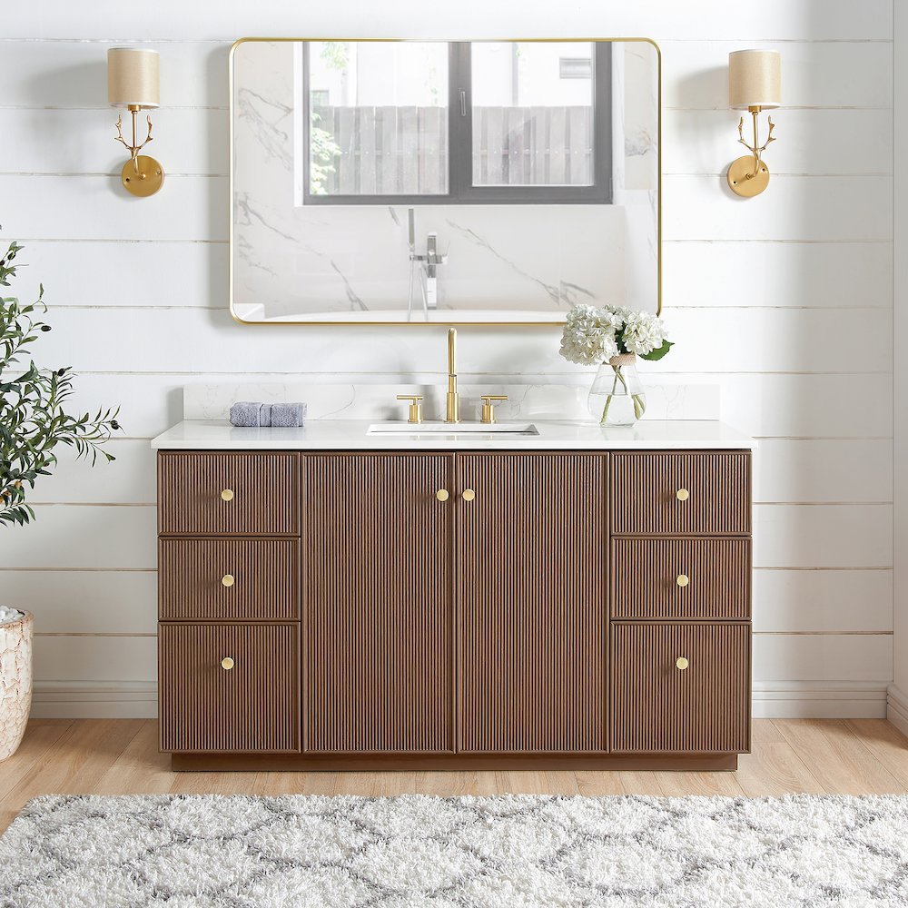 Oza 60" Free-standing Single Bath Vanity in Aged Dark Brown Oak. Picture 3