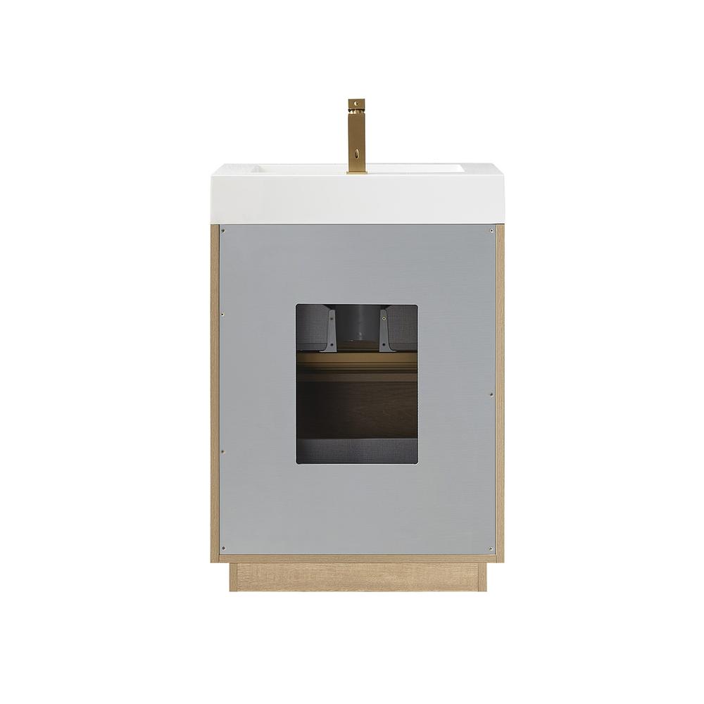 Single Sink Bath Vanity with Composite Integral Square Sink Top and Mirror. Picture 2