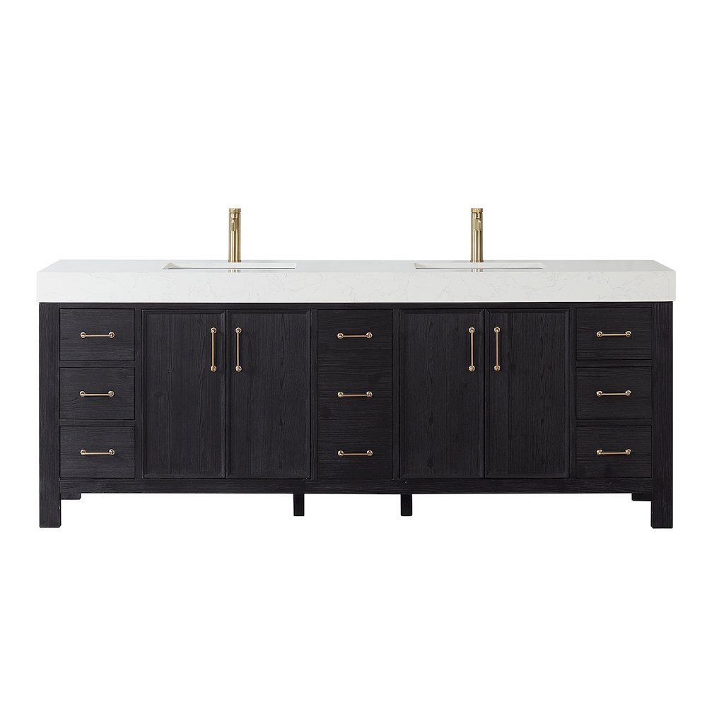 León 84in. Free-standing Double Bathroom Vanity in Fir Wood Black. Picture 1