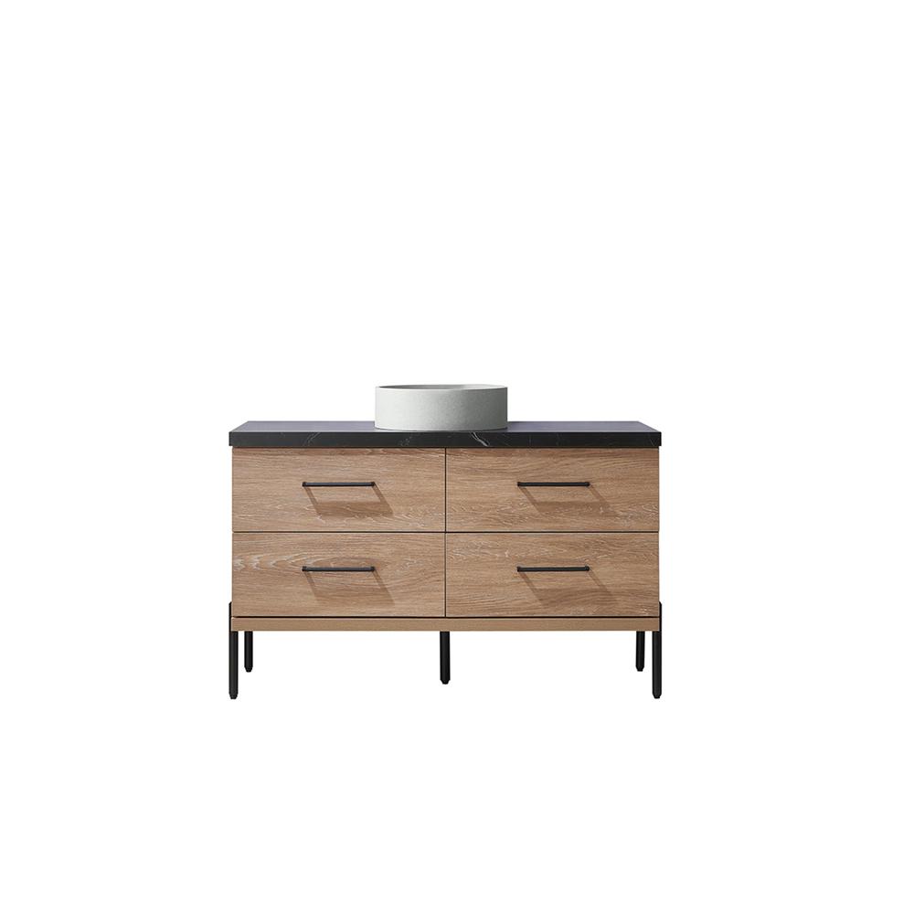 Single Sink Bath Vanity with Black Sintered Stone Top with Concrete Sink. Picture 2
