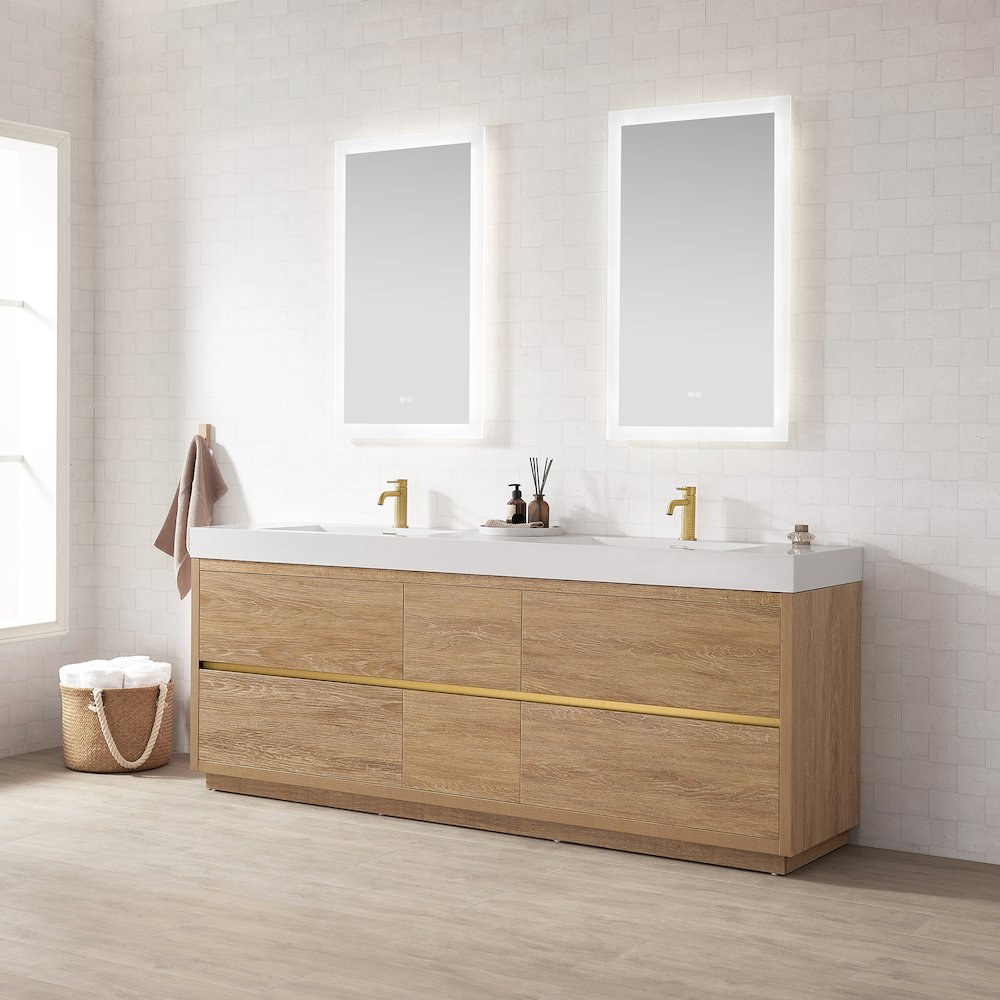 Huesca 84" Double Sink Bath Vanity in North American Oak. Picture 4