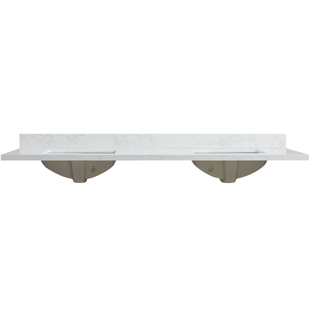 Composite Stone Vanity Top in Grain White with White Rectangular Double Sink. Picture 1