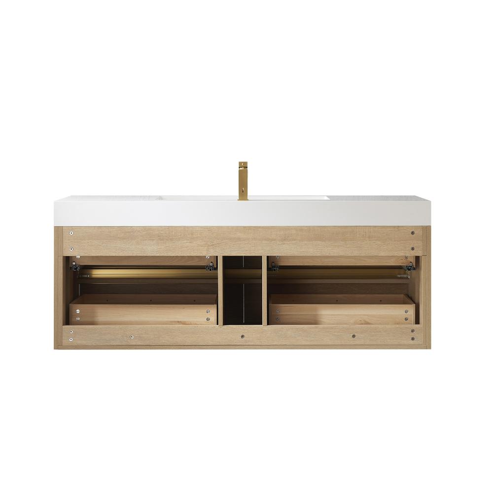 Single Sink Wall-Mount Bath Vanity with Composite Integral Square Sink Top. Picture 2