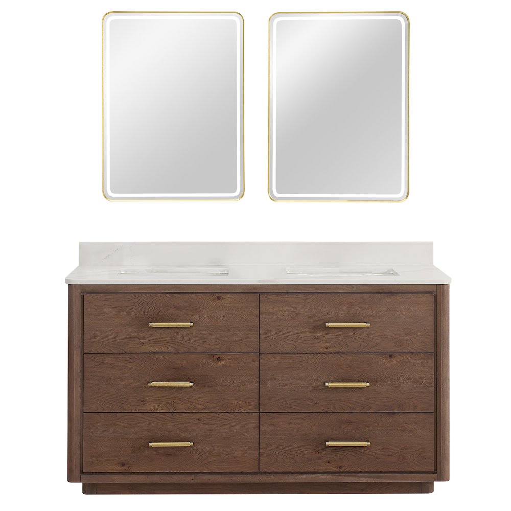 Porto 60M" Free-standing Double Bath Vanity in Aged Dark Brown Oak. Picture 2