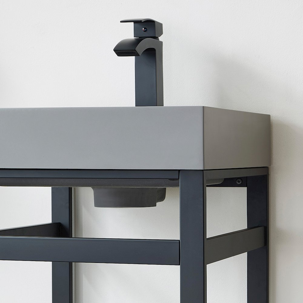 Square Grey Finish Composite Granite Stone Console Bathroom Vanity Sink. Picture 5