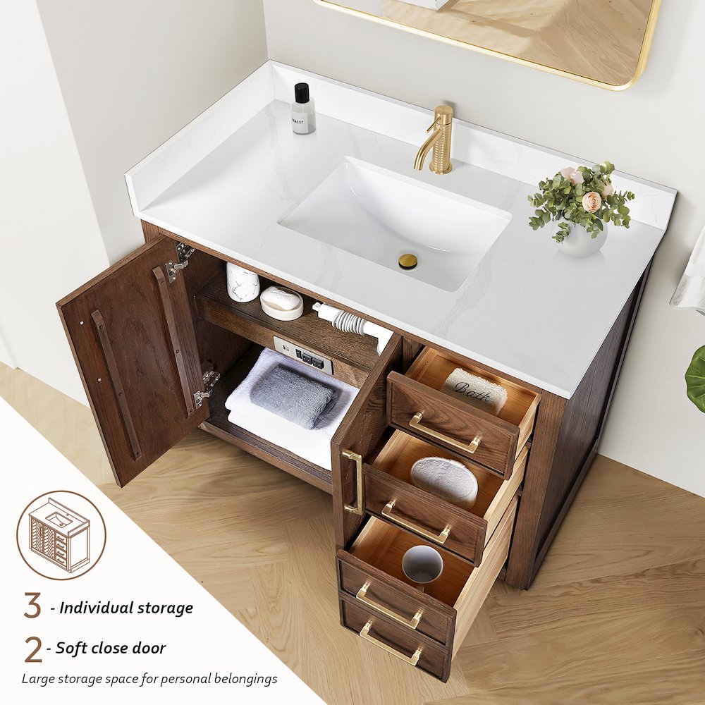 Jakarta 42" Freestanding Single Bath Vanity in Aged Dark Brown Oak. Picture 8