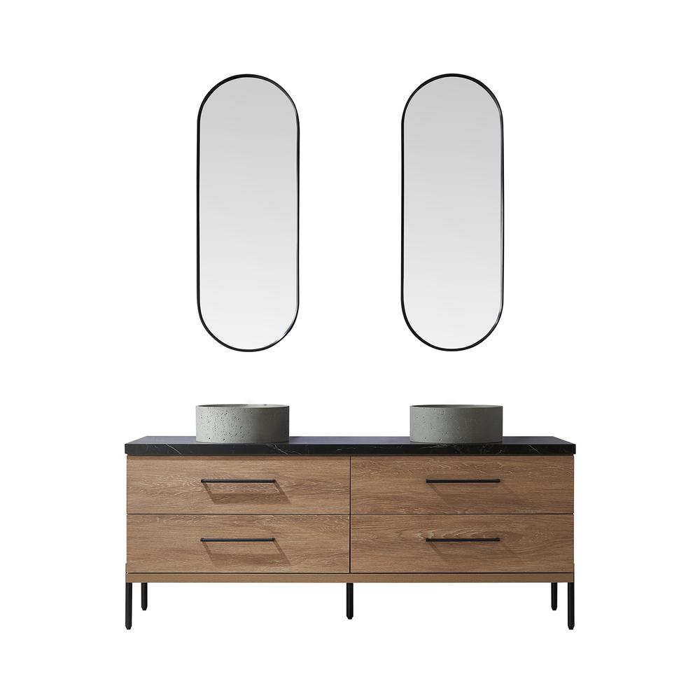 Double Sink Bath Vanity with Sintered Stone Top with Concrete Sink and Mirror. Picture 2