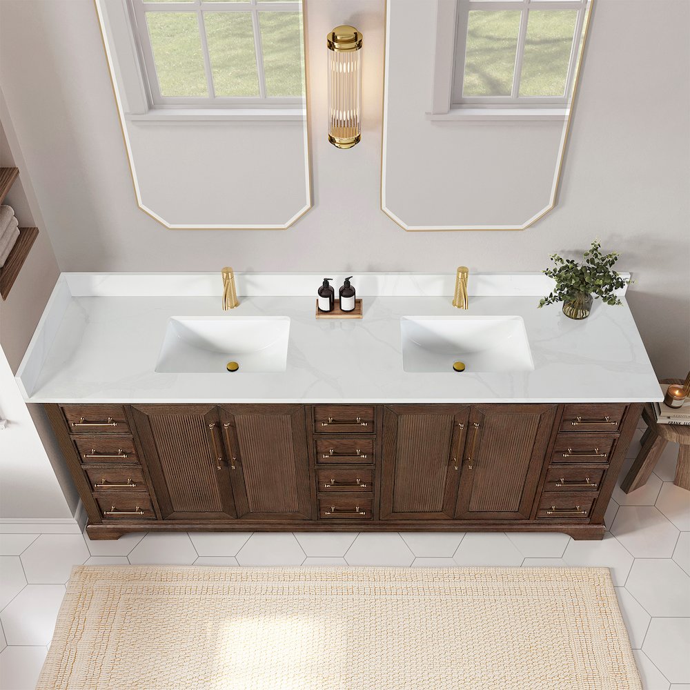 Tokyo 84" Freestanding Double Bath Vanity in Aged Dark Brown Oak. Picture 5