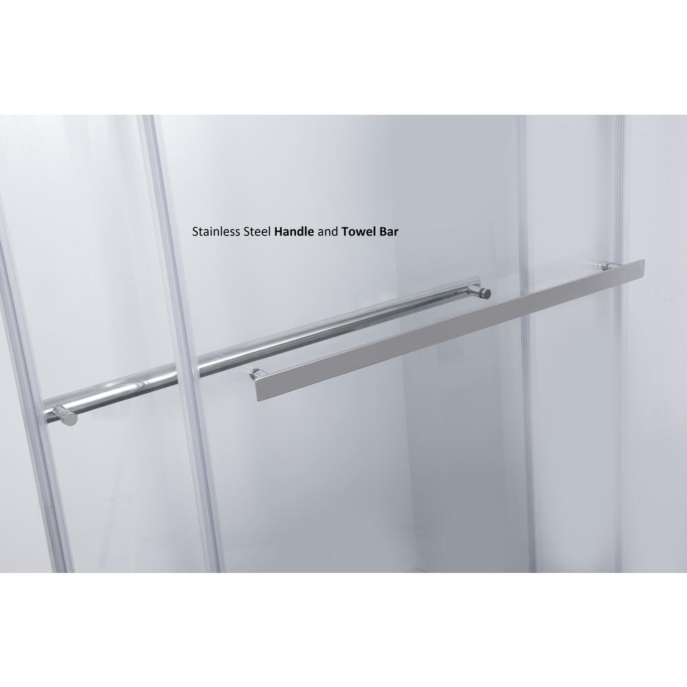 Spezia 60" W x 76" H Double Sliding Frameless Shower Door in Matte Black. Picture 4