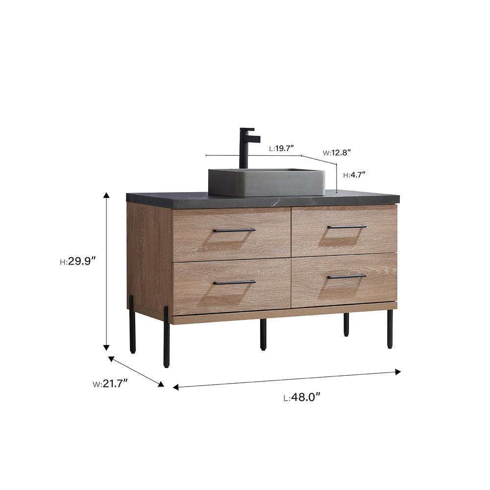 Single Sink Bath Vanity with Sintered Stone Top with Concrete Sink and Mirror. Picture 14
