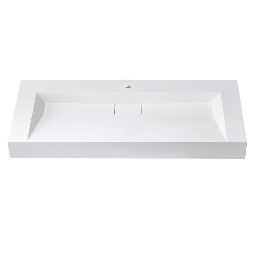 Rectangular White Finish Composite Granite Stone Console Bathroom Vanity Sink. Picture 3