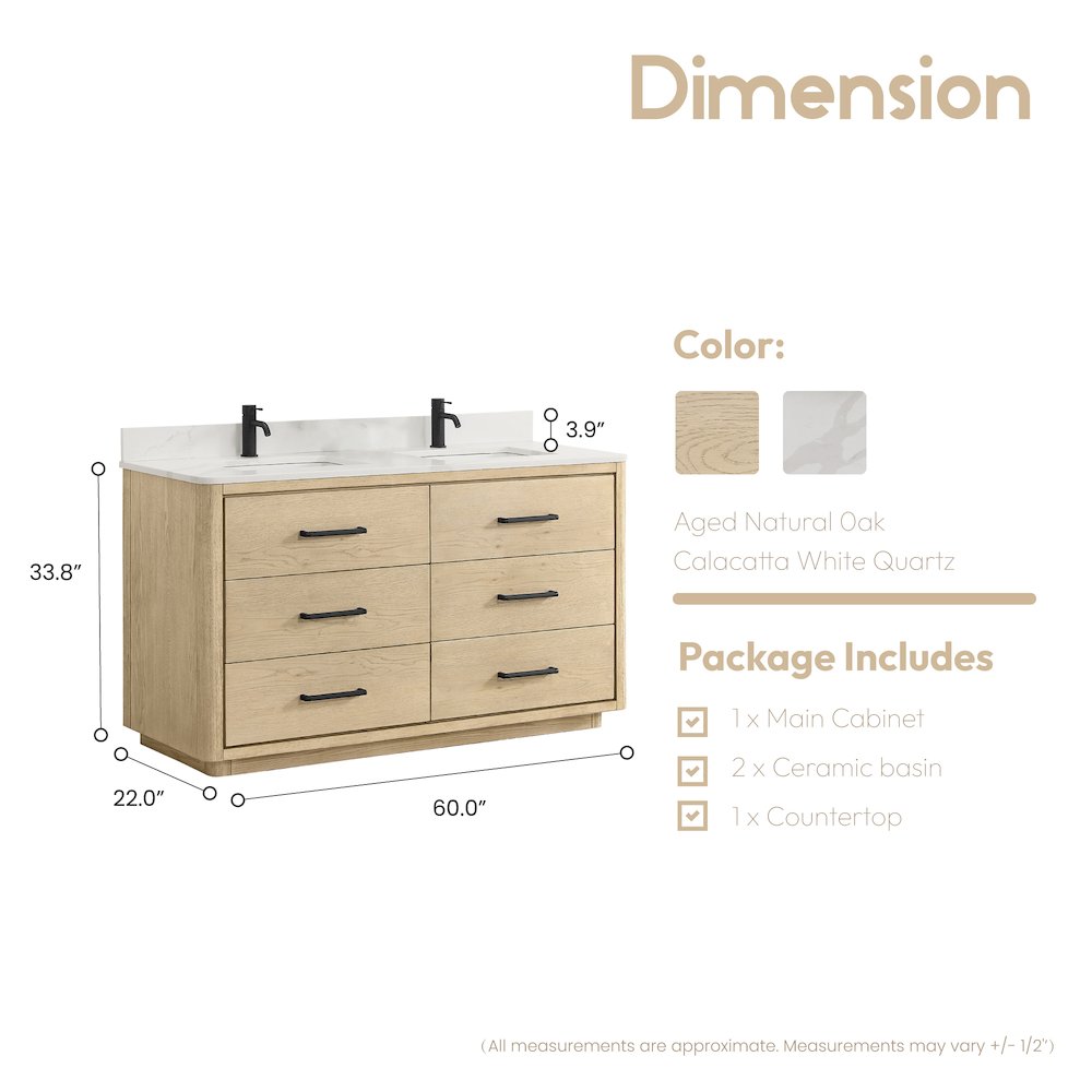 Porto 60M" Free-standing Double Bath Vanity in Aged Natural Oak. Picture 11