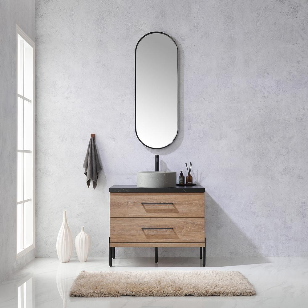 Single Sink Bath Vanity with Sintered Stone Top with Concrete Sink and Mirror. Picture 4