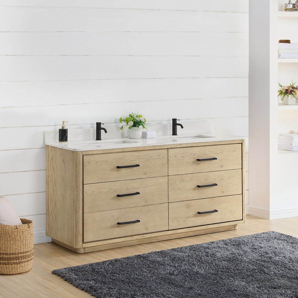 Porto 72" Free-standing Double Bath Vanity in Aged Natural Oak. Picture 12