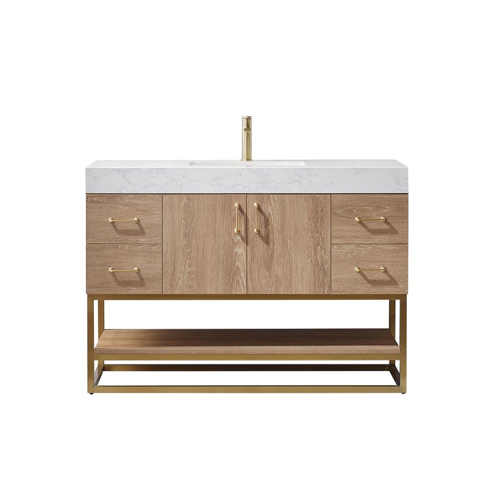 48" Single Vanity with White Grain Stone Countertop Without Mirror. Picture 1