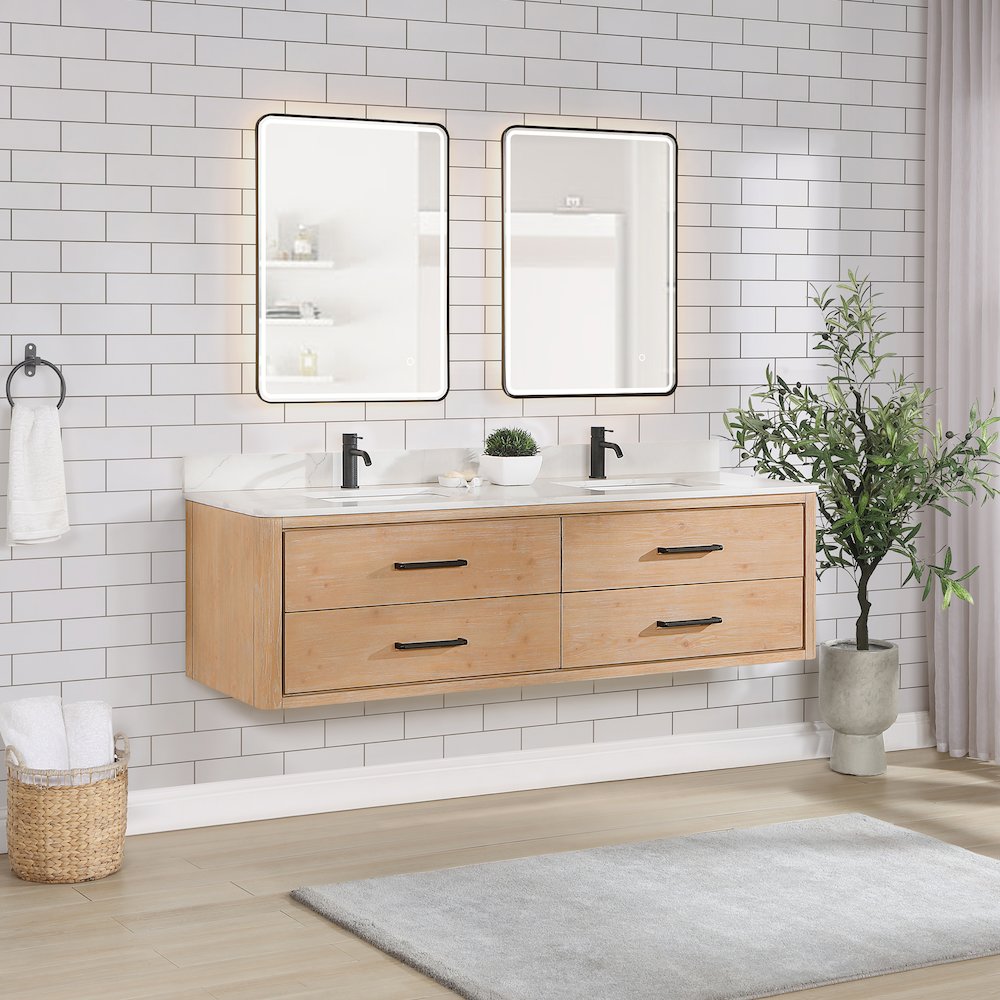 Cristo 72" Floating Double Bath Vanity in Fir Wood Brown. Picture 5