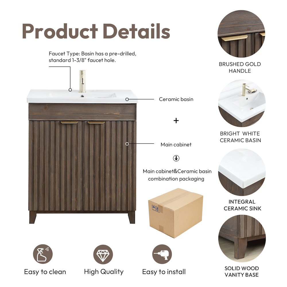 Palos 30" Free-standing Single Bath Vanity in Spruce Aged Brown. Picture 14