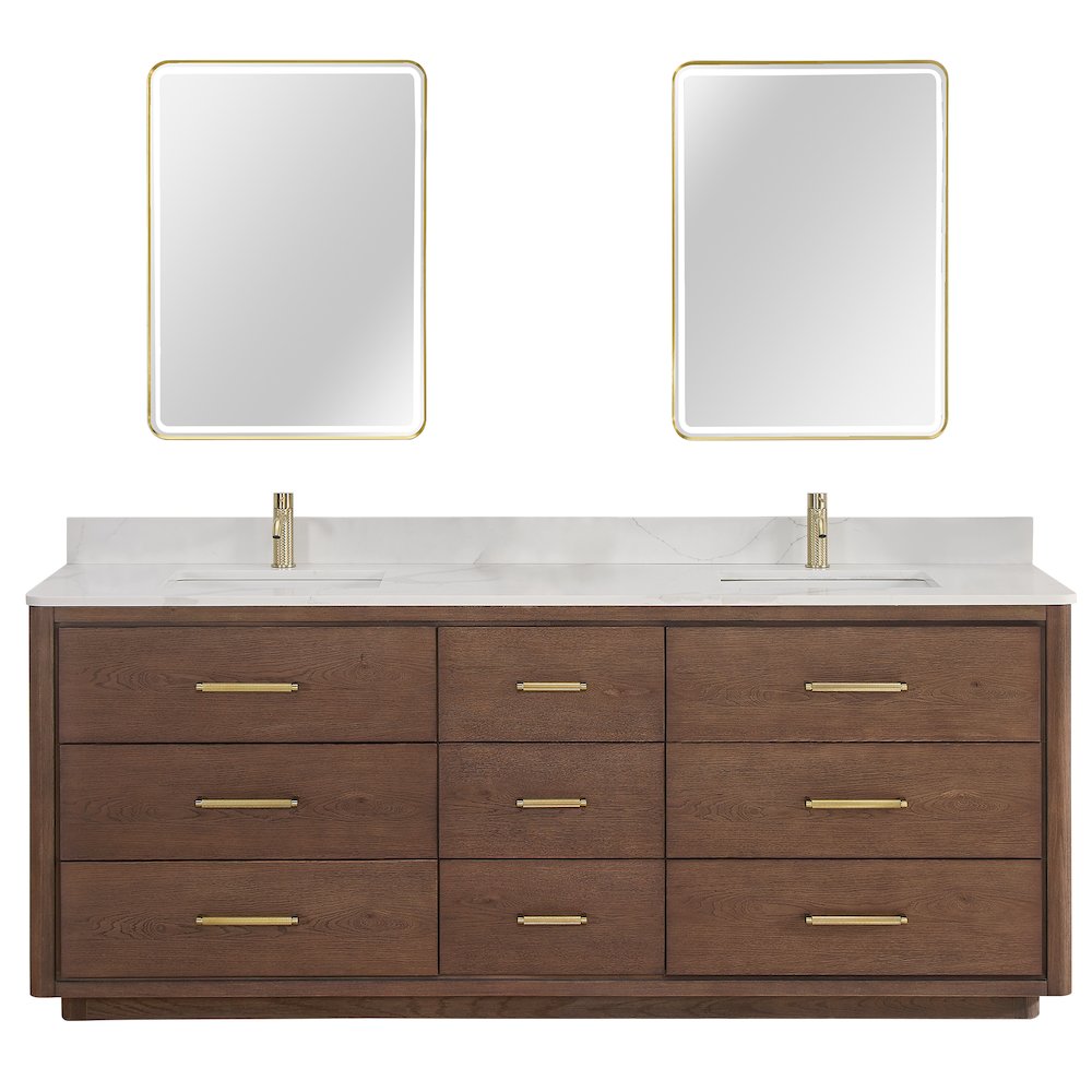 Porto 84" Free-standing Double Bath Vanity in Aged Dark Brown Oak. Picture 1