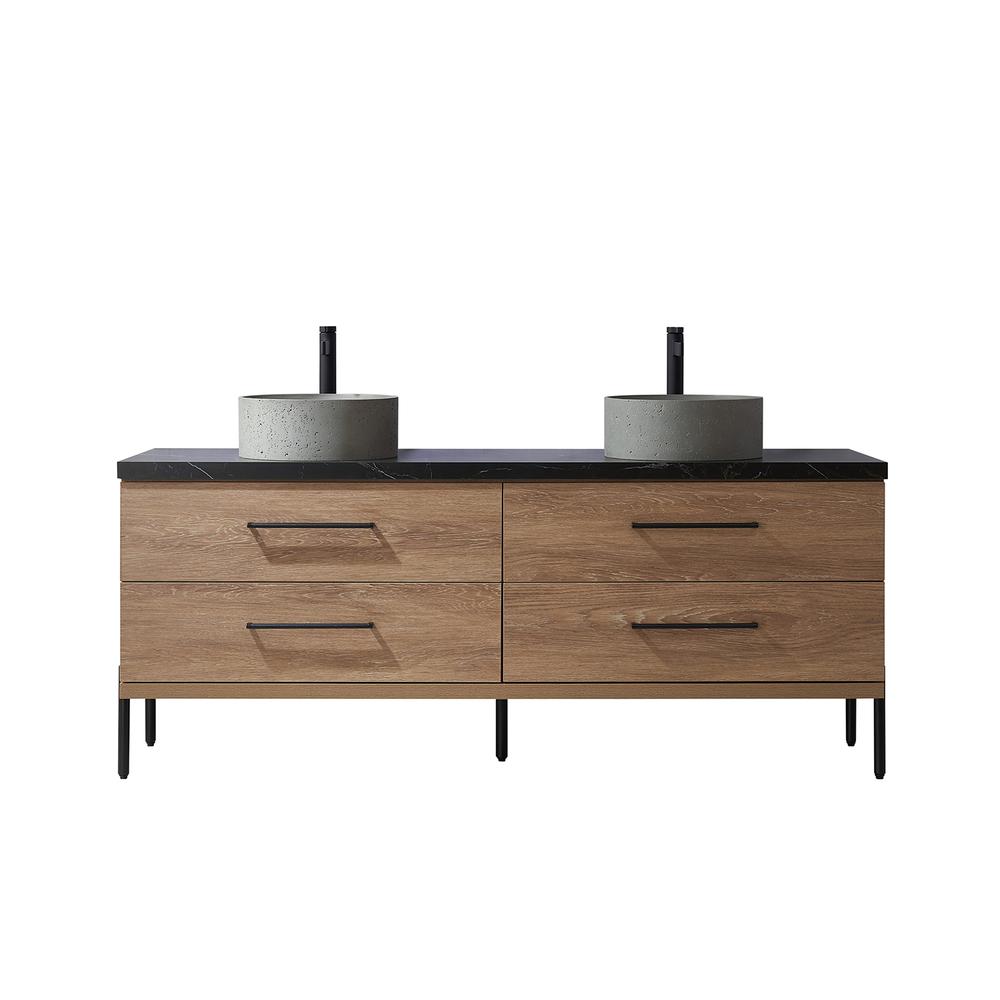 Double Sink Bath Vanity with Black Sintered Stone Top with Concrete Sink. Picture 1